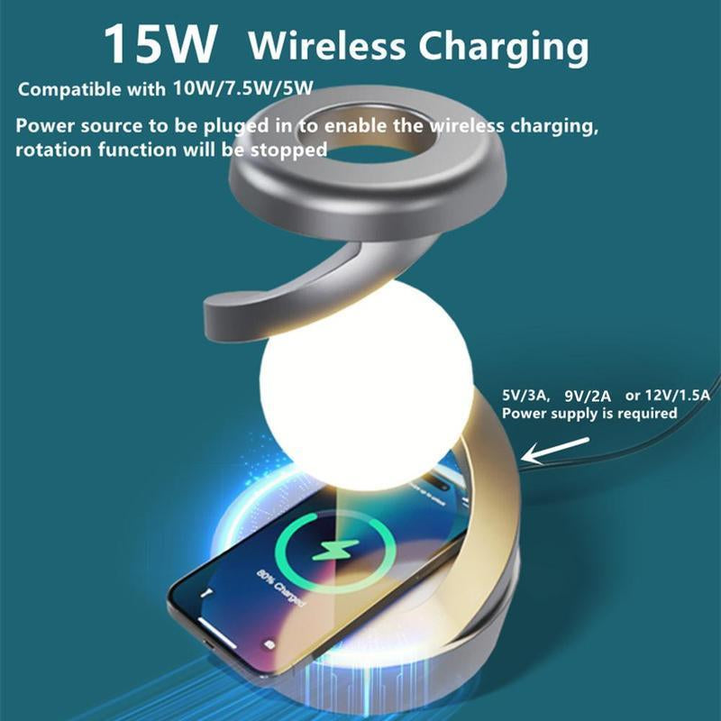 360 Degree Rotating Floating Moon Lamp, 15W Wireless Charging Station, Unique Decorative Lamp, Perfect Gift for Mobile Phone